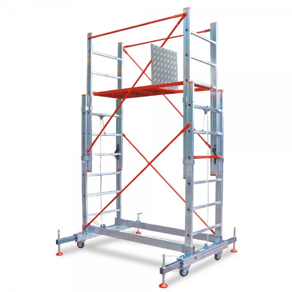 2 SECTION ALUMINUM TELESCOPIC SCAFFOLDING WITH ROPE SYSTEM 
