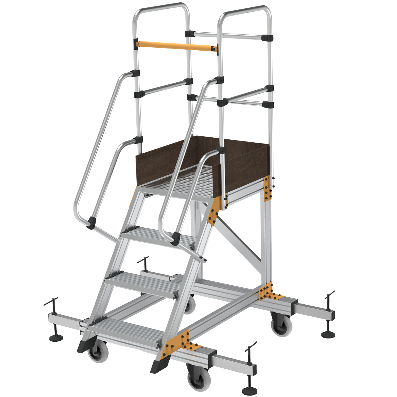 MOBILE PLATFORM LADDER WITH ADJUSTABLE STBILIZER