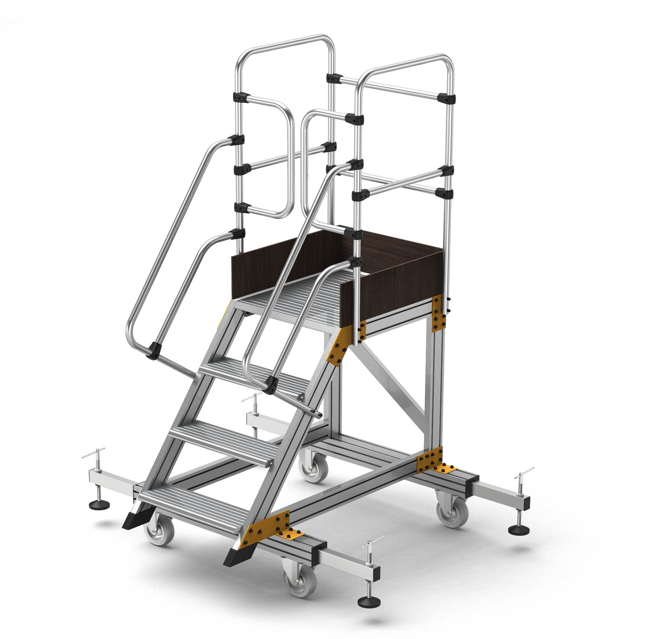 MOBILE PLATFORM LADDER WITH ADJUSTABLE STBILIZER