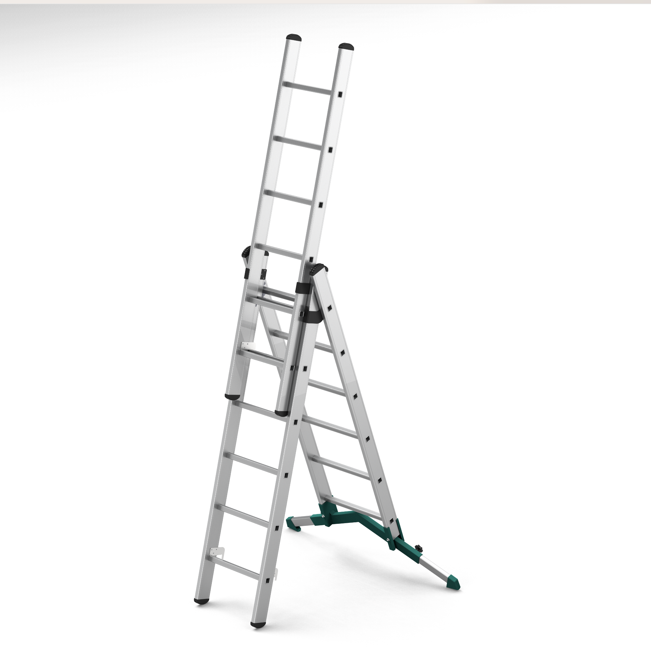 3 SECTION ALUMINIUM INDUSTRIAL LADDER WITH TELESCOPIC BASE - A TYPE - PRO